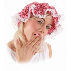Slaapmuts rood/wit geblokt
