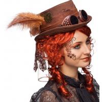 Cylinder Steampunk bruin met bril