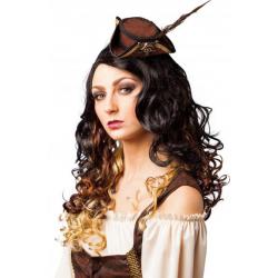 Minihoed Piratin met veren bruin