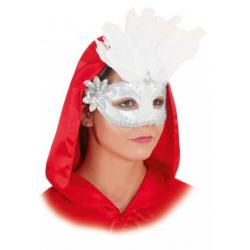Masker Wit/Zilver met Witte Veren