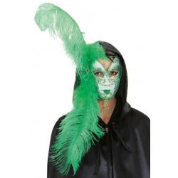 Masker Groen/Wit met Groene Veren
