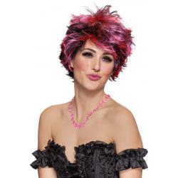 Pruik Kort Haar Roze/Zwart