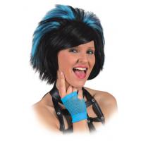 Pruik Kort Haar Getoupeerd Turquoise/Zwart