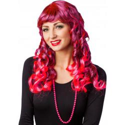 Pruik Langhaar Neon Pink/Zwart