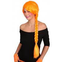 Pruik Lang met Staart Neon Oranje