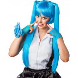 Manga Pruik met Staartjes Turquoise
