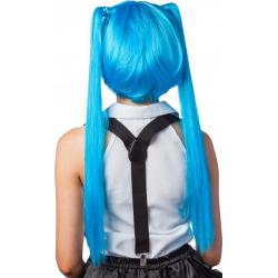 Manga Pruik met Staartjes Turquoise