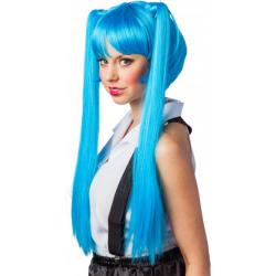 Manga Pruik met Staartjes Turquoise