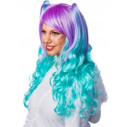 Manga Pruik met Staartjes Turquoise/Violet